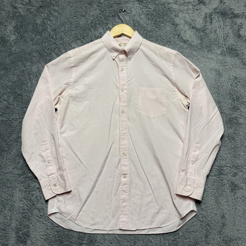J Crew Dress Shirt Mens 16.5/34 Pink Striped Thomas Mason 100%‎ Cotton Pocket
